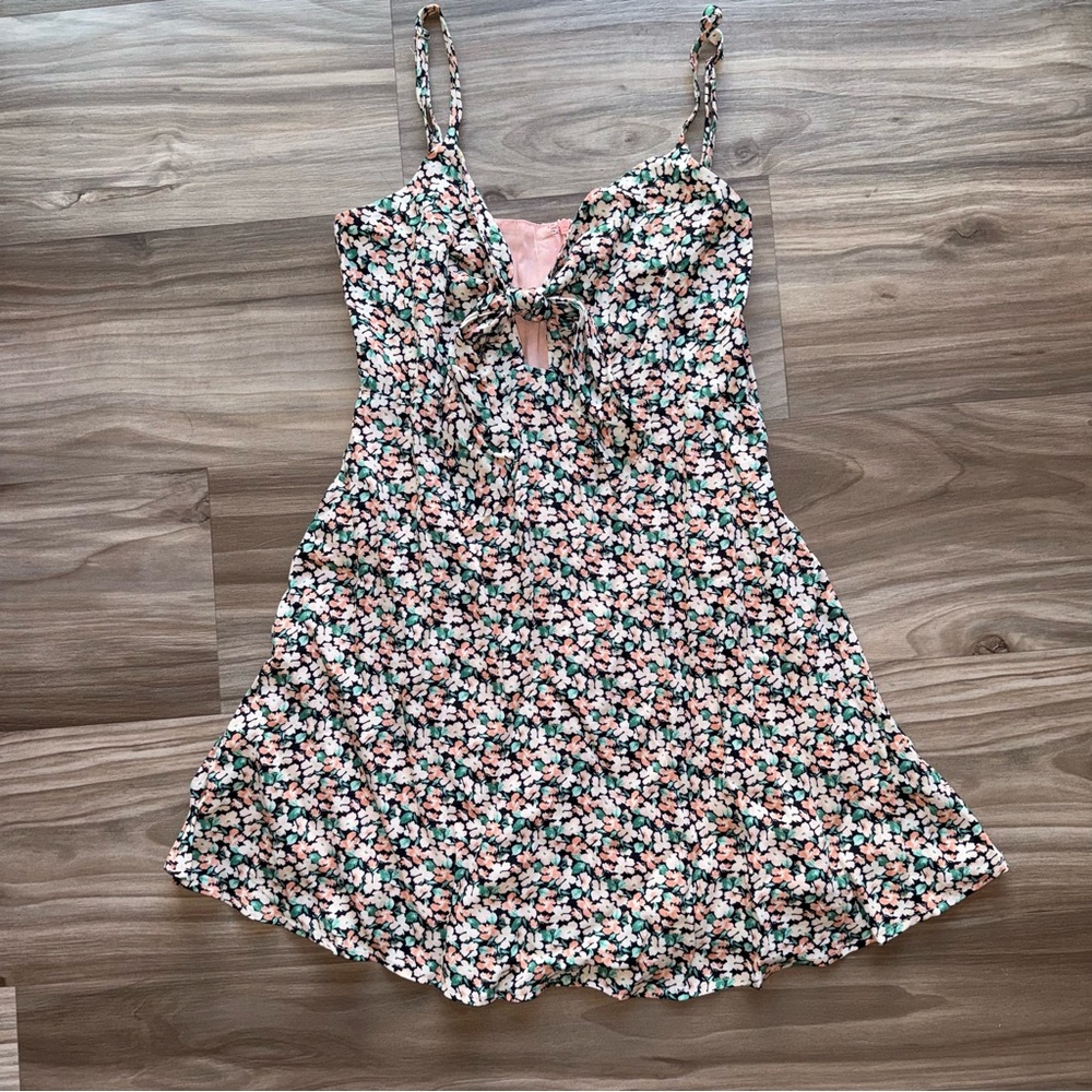 Floral Mini Dress with Pink and Green Pattern